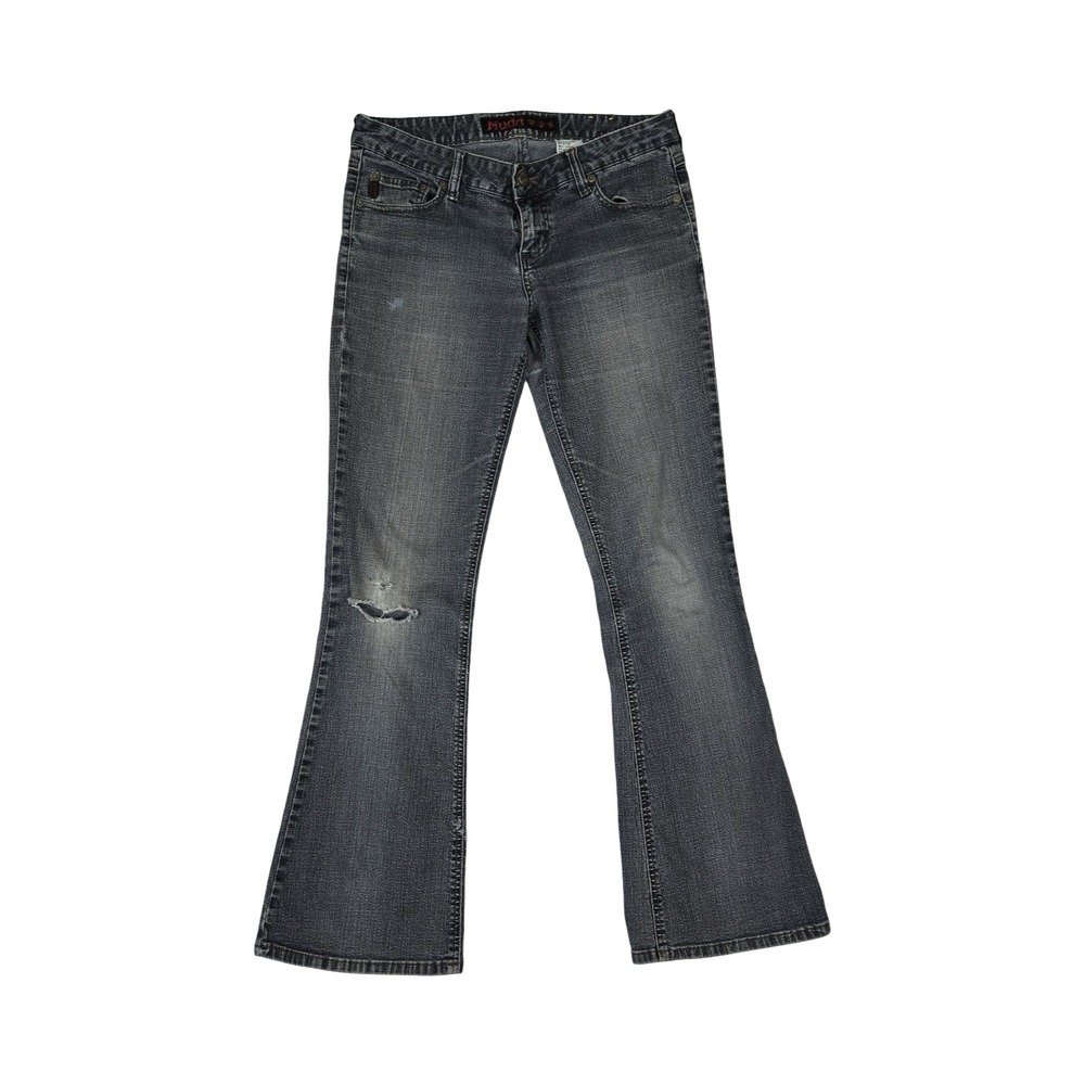 Y2K Mudd Flare Low Rise Jeans Dark Wash Distressed Vintage/ MD 8/9 Stretch 2000s